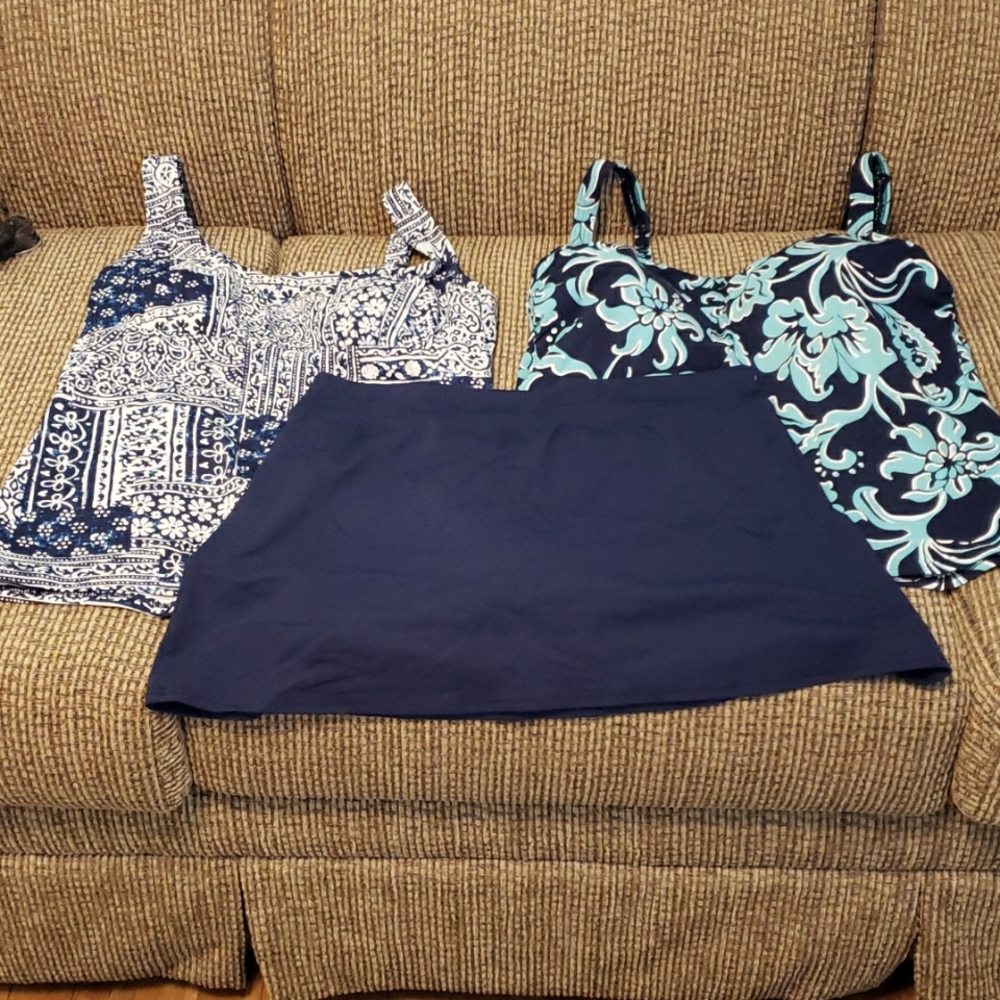Lands End Navy Tankini (2) & Skort EUC